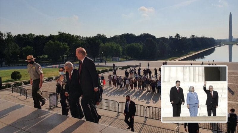 Inicia gira AMLO en Washington rindiendo homenaje a Abraham Lincoln en se Memorial 