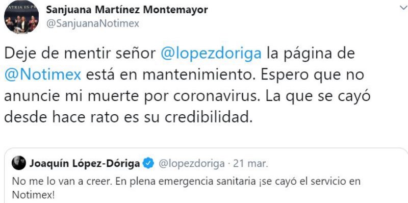 “Deja de mentir López Dóriga, lo único que se cayó es tu credibilidad”, responde Sanjuana
