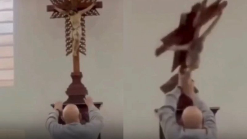 ¡Insólito! Otra cruz cae sobre un sacerdote en Colombia; este vivió para contarlo 