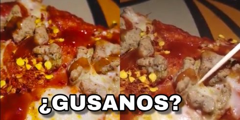 Usuarios exhiben gusano asqueroso en pizza de Little Cesars (VIDEO)