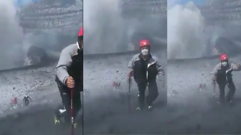 Irresponsables alpinistas ingresan a cráter del Popocatépetl mientras exhala fumarola (VIDEO) y