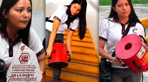 Estudiante de Tamaulipas gana oro en Indonesia con extintor que apaga fuego usando ondas sonoras
