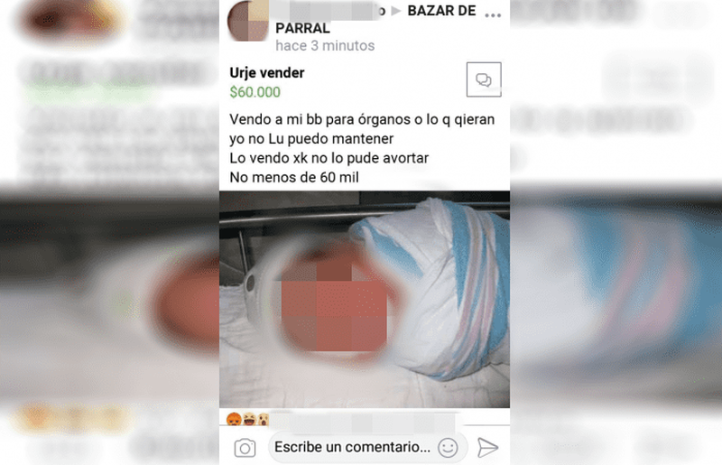 Mujer en Chihuahua vende por Facebook a su bebé en 60 mil pesos, 