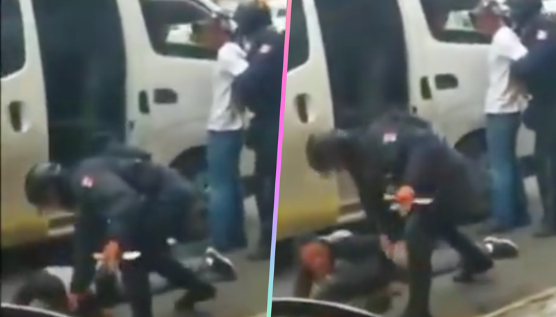 Policías “cachetean” a asaltantes de combi para someterlos. (VIDEO)