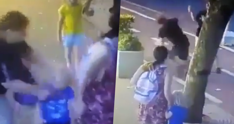 Mujer enloquece y ataca con un cuchillo a niños de 3 años que paseaban con sus padres (VIDEO)