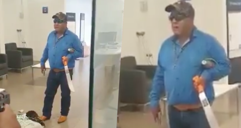Con machete, pistola y bomba casera, sujeto toma rehenes en banco de Pachuca (VIDEO)