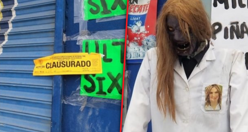 Comerciante pone maniquí zombie con la cara de Alcaldesa de Tamaulipas; le clausuran el changarro.