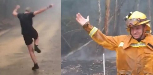 VIDEO: Bomberos festejan hasta las lágrimas las lluvias en zonas de incendios forestales