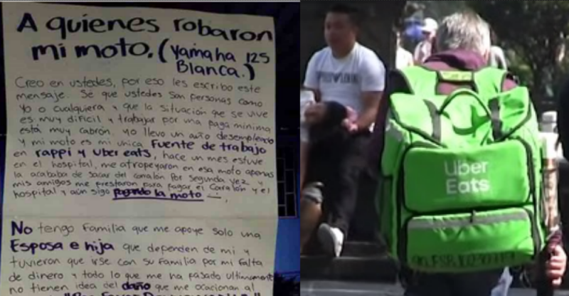 Repartidor de Uber Eats le manda emotivo mensaje a sus asaltantes para que devuelvan su moto