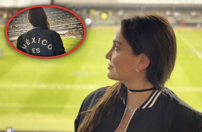 Celia Lora causa gran polémica en el Estadio Azteca por mensaje en su chamarra 