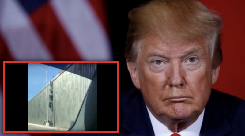 Video: Migrantes cruzan el muro de Trump con una escalera gigante 