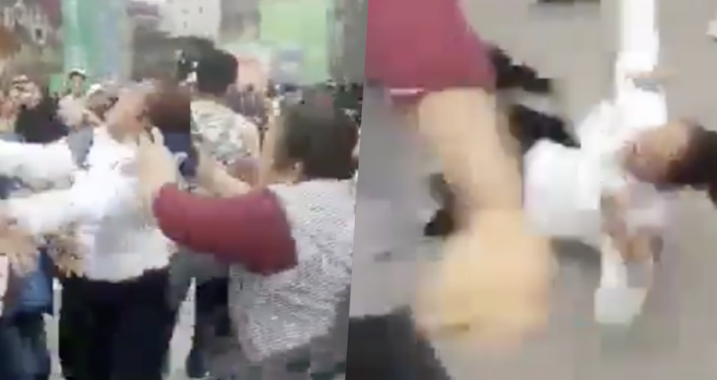 Comerciante jalonea y azota contra el piso a policía en el Zócalo de la CDMX (VIDEO)