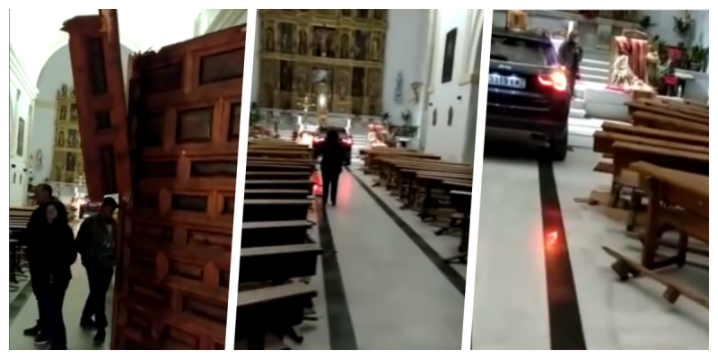 Con todo y camioneta, un hombre irrumpió en un templo diciendo que estaba poseído #Video