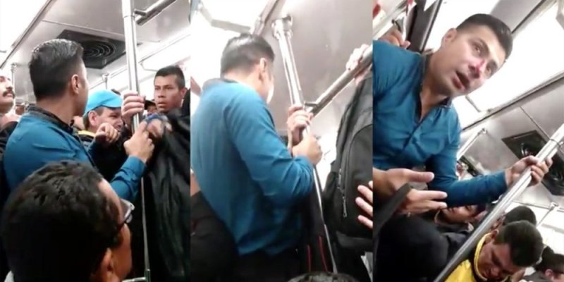 Usuarios del metro se le dejan ir a los golpes a sujeto que activó palanca de emergencia
