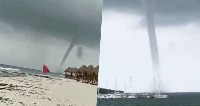 Pescadores y hoteleros en la Riviera Maya captan un FUERTE tornado en el mar de CANCÚN 