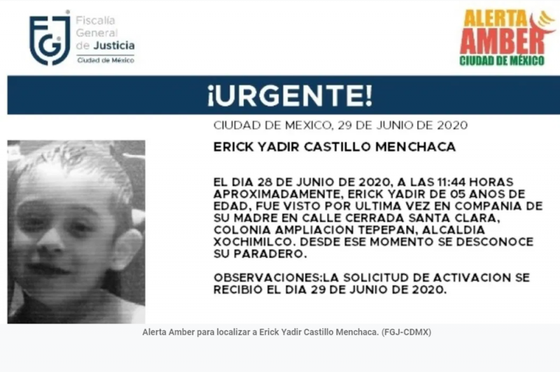 #ÚltimoMinuto Se activa ALERTA AMBER para localizar a Erick Yadir Castillo
