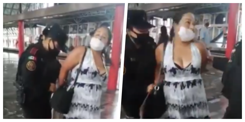 Por NO usar correctamente el cubrebocas policías detienen a mujer en el metroy