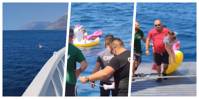 Niña de 4 años navegaba a la deriva en el mar en un FLOTADOR de UNICORNIO; la rescata un ferryy