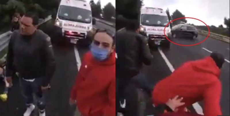Camioneta DERRAPA y atropella a Motociclistas en la México-Cuernavaca (VIDEO FUERTE)