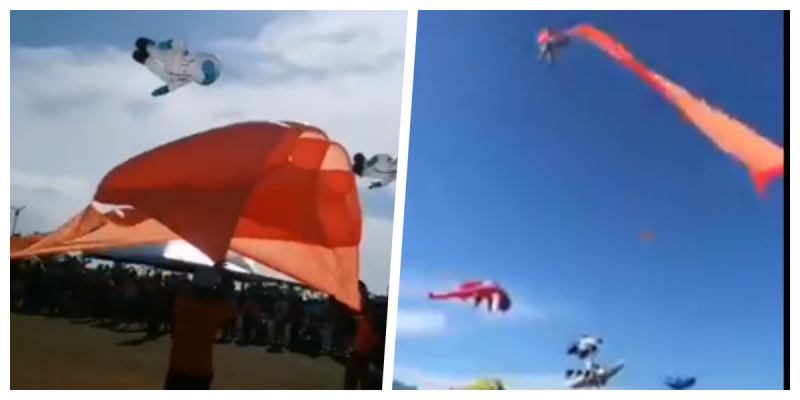 Niña se atora en PAPALOTE GIGANTE y sale volando por los cielos (VIDEO)y