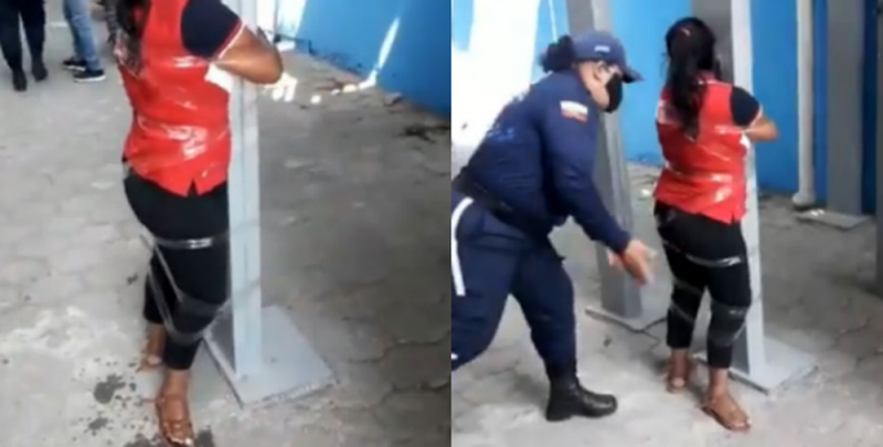 Policías DETIENEN a mujer y la amarran a un poste para golpearla