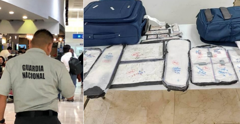 Guardia Nacional detiene en Aeropuerto de Cancún a pareja de colombianos con 35 paquetes de cocaína