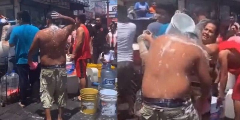 Vecinos aprovechan fuga de agua para bañarse en las calles de Guadalupe,  Nuevo León (VIDEO)