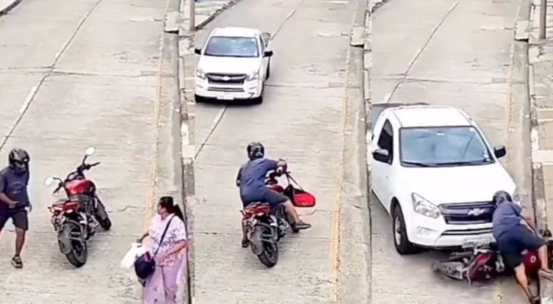 ¿Héroe? Conductor atropella a ladrón que intentaba huir en moto y lo detienen 