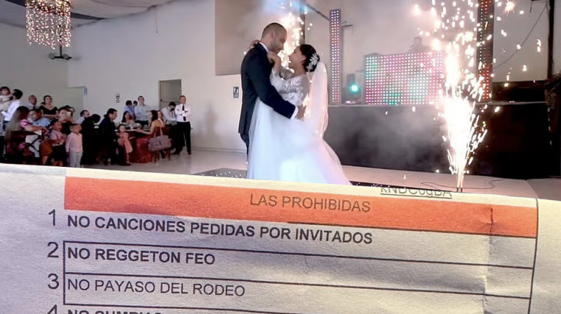 Pareja se vuelve viral tras prohibir que DJ toque Payaso de Rodeo en su boda