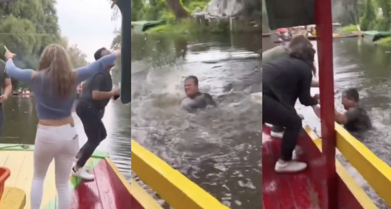 Bien enfiestado y al ritmo de “El Tucanazo” joven cae de trajinera, en Xochimilco