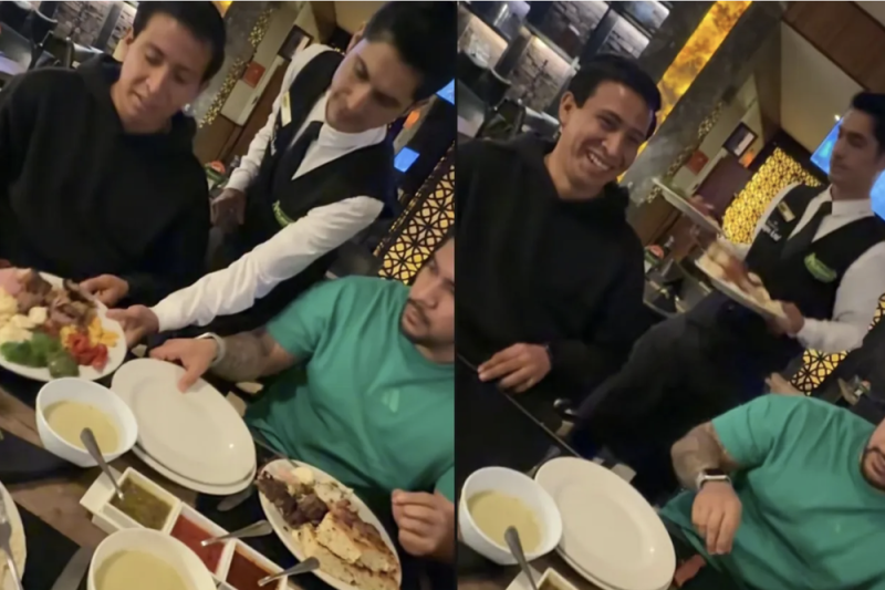 Mesero les retira platos en bufet por servirse mucha comida y desatan críticas