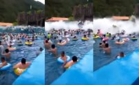 VIDEO: Alberca de olas enloquece y provoca un tsunami que deja heridos en parque acuático. 