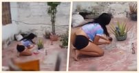 Exhibe vecino a mujer realizando un RITUAL de ´té de calzón´ (VIDEO)